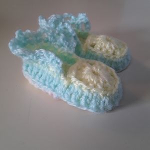 Handmade crochet baby shoes.